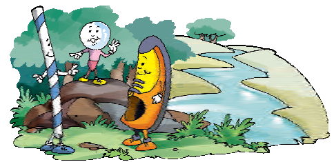 The bubble, straw and shoe talking to each other.