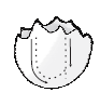 Dotted letter u written on broken shell of an egg.