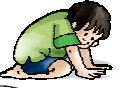 A child trying to move with his knees bent and hands lying on the ground.