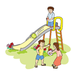 A child throwing a ball down a slide.