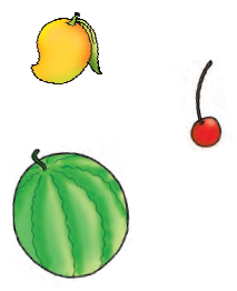 A mango, a cherry and a watermelon.