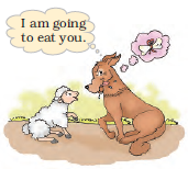A wolf is saying to lamb that he will eat him.