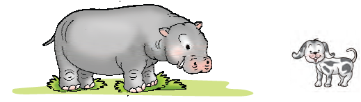 A big hippopotamus and a small dog.