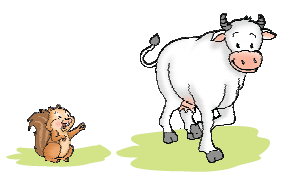 A squirrel and a cow.