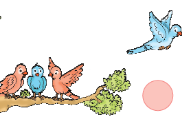A bird is flying and the remaining are sitting on the branch of the tree.