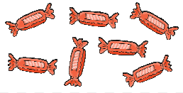 A toffee followed by a toffee, followed by a toffee, followed by a toffee, followed by a toffee, followed by a toffee, followed by one  toffee