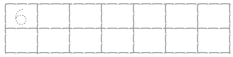 Fourteen empty boxes are given to write number six. In the first box, dots are given, to be joined to trace number six.