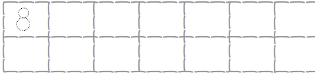 Fourteen empty boxes are given to write number eight . In the first box, dots are given, to be joined to trace number eight.