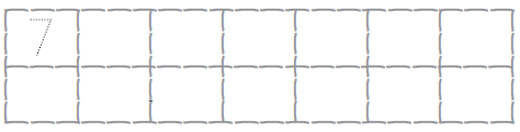 Fourteen empty boxes are given to write number seven . In the first box, dots are given, to be joined to trace number seven.