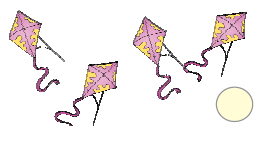 One kite followed by another kite, followed by another kite and one more kite.