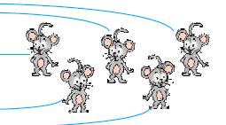 A mouse followed by another mouse, followed by another mouse and one more mouse.