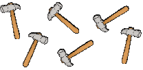 One hammer followed by another hammer, followed by another hammer, followed by another hammer, followed by two more hammers.