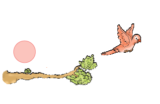 A bird is flying and no bird is sitting on the branch of the tree.