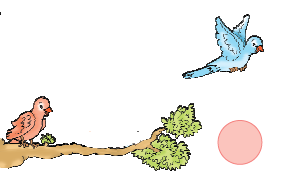 One bird flew away and one is sitting on the branch of the tree.