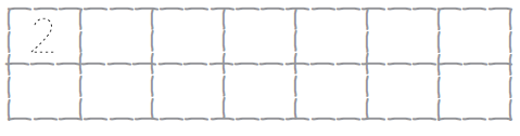 Fourteen empty boxes are given to write number two. In the first box, dots are given, to be joined to trace number two.
