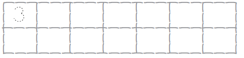Fourteen empty boxes are given to write number three. In the first box, dots are given, to be joined to trace number three.