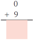 Zero is added to nine and a blank space is given to write the answer below.