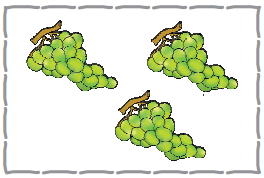 Three bunches of grapes.