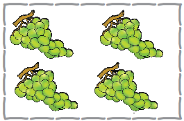 Four bunches of grapes.