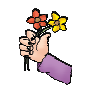 Two flowers in hand.