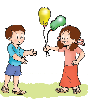 A girl is holding two balloons in her hand and a boy is standing empty handed.
