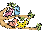 Four birds are sitting on the branches of a tree.