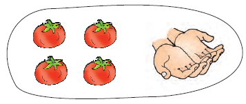 The first part of the image shows four tomatoes and the second part of the image shows no tomato is taken away.