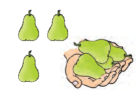A man took away four pears in his hands out of seven.