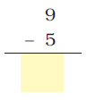 Five is subtracted from nine and a blank space is given to write the result.