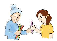 The boy gave one pencil to that girl.