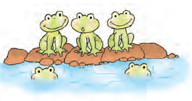 Out of five, two frogs have jumped inside the pond.
