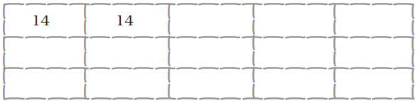 Fifteen empty boxes, number fourteen is to be written in each box.