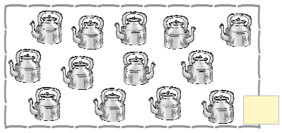 There are five tea pots in the first row, four tea pots in the second row and four tea pots in the third row.