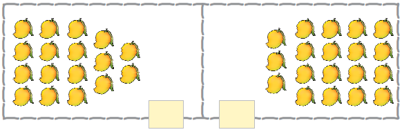 fourteen mangoes are there in the first box and nineteen mangoes are there in the second box.