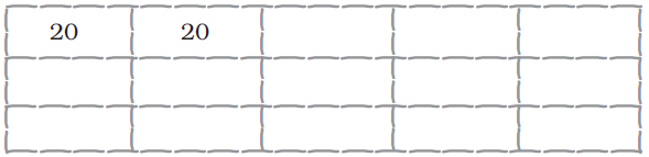 Fifteen empty boxes, number twenty is to be written in each box.