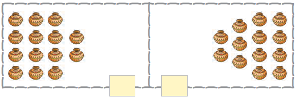 fourteen pots are there in the first box and thirteen pots are there in the second box.