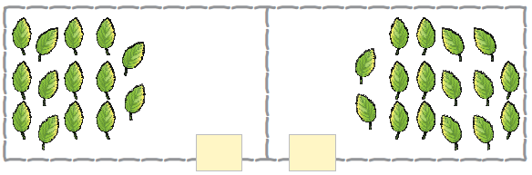 fourteen leaves are there in the first box and sixteen leaves are there in the second box.