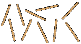Ten wooden sticks.