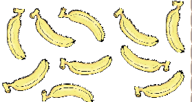 Ten bananas kept separately.