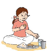 Th girl is having her breakfast.