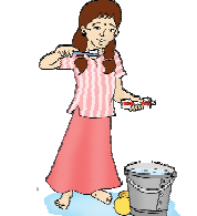 A girl is brushing her teeth.