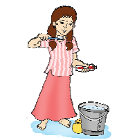 A girl is brushing her teeth.