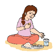 A girl is having her lunch.