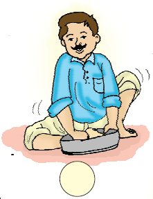 The man is kneading a dough.