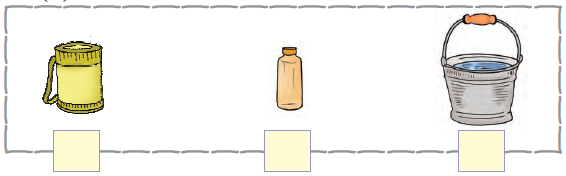 There is a tiffin box, a water bottle and a bucket full of water.