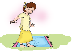 A girl is standing on a six feet long mat.