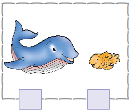There is a whale and a small fish.