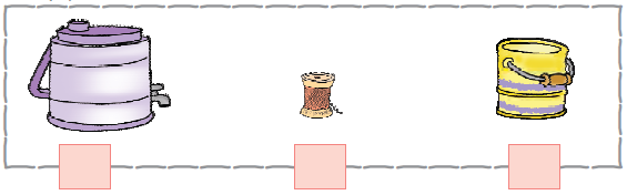 There is a water tank, a roll of thread and a paint bucket.