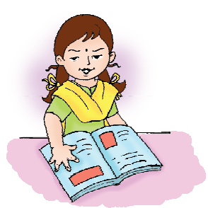 A girl is measuring the length of a book with her hands.