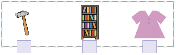 There is a  hammer, a cupboard with a lot of book in it and last is a shirt.